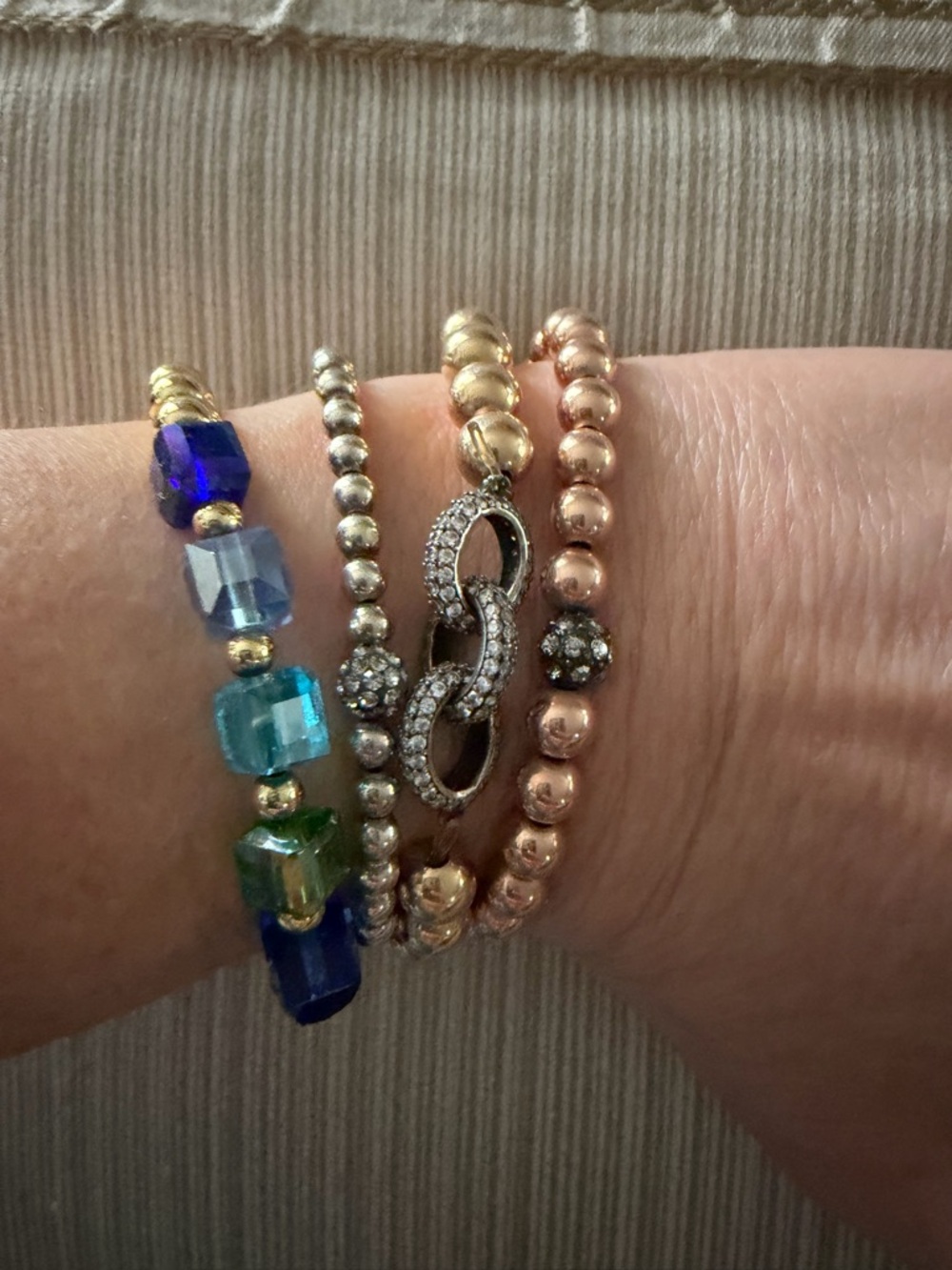 Stackable Multicolor & Rose Gold Beaded Bracelet Set